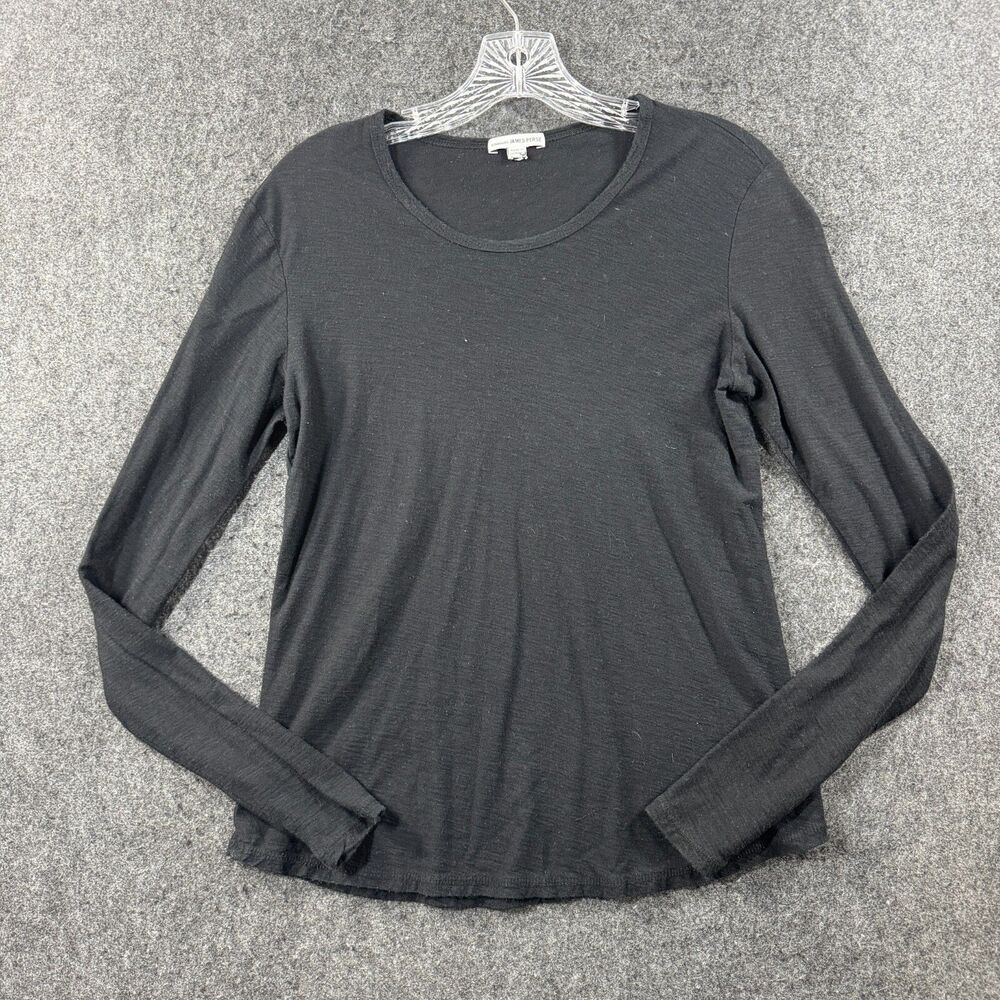 James Perse Crew Neck Long Sleeve Shirt Women's Medium Black Cotton Modal